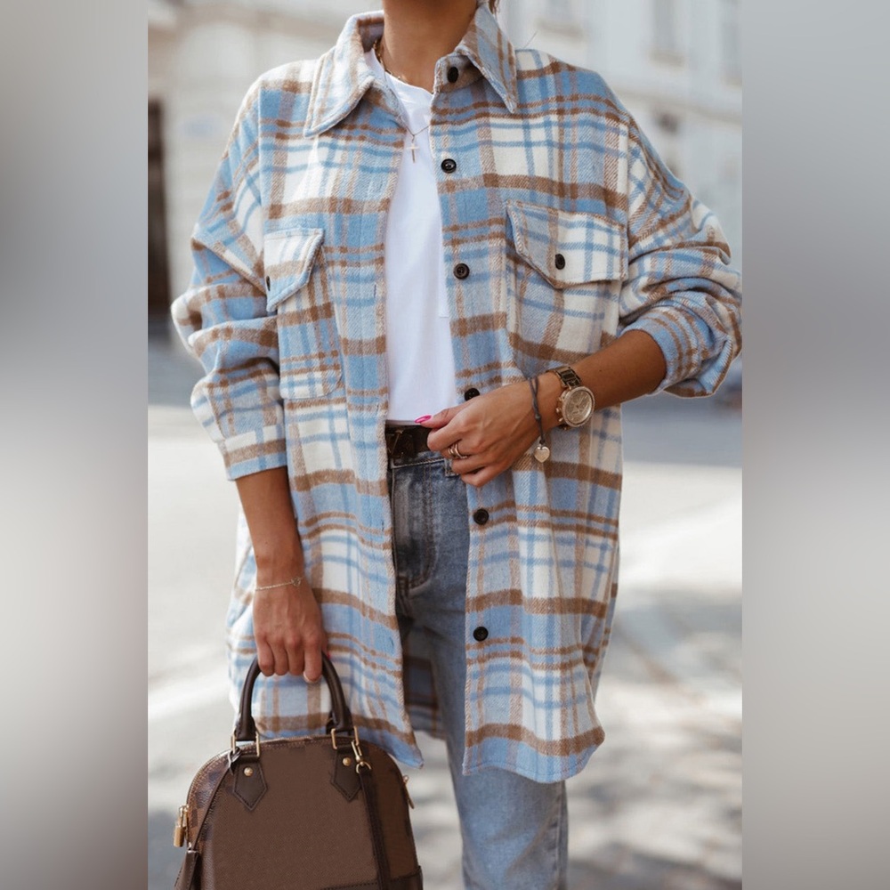 Plaid Oversized Jacket in Blue and Brown